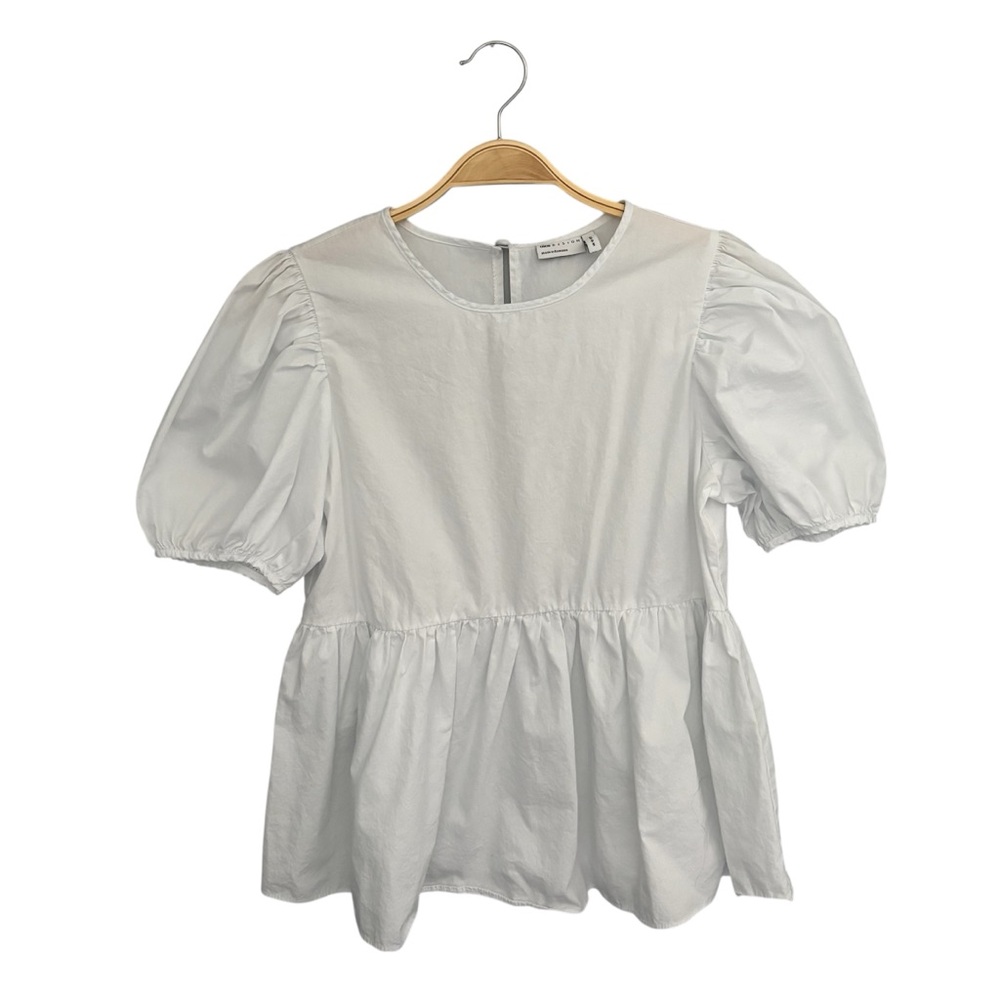 ASOS Women's White Puff Sleeve 100% Cotton Peplum Top Shirt Size 6 S